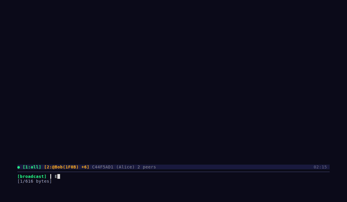 bramble-cli chat TUI: a live two-node conversation with delivery marks